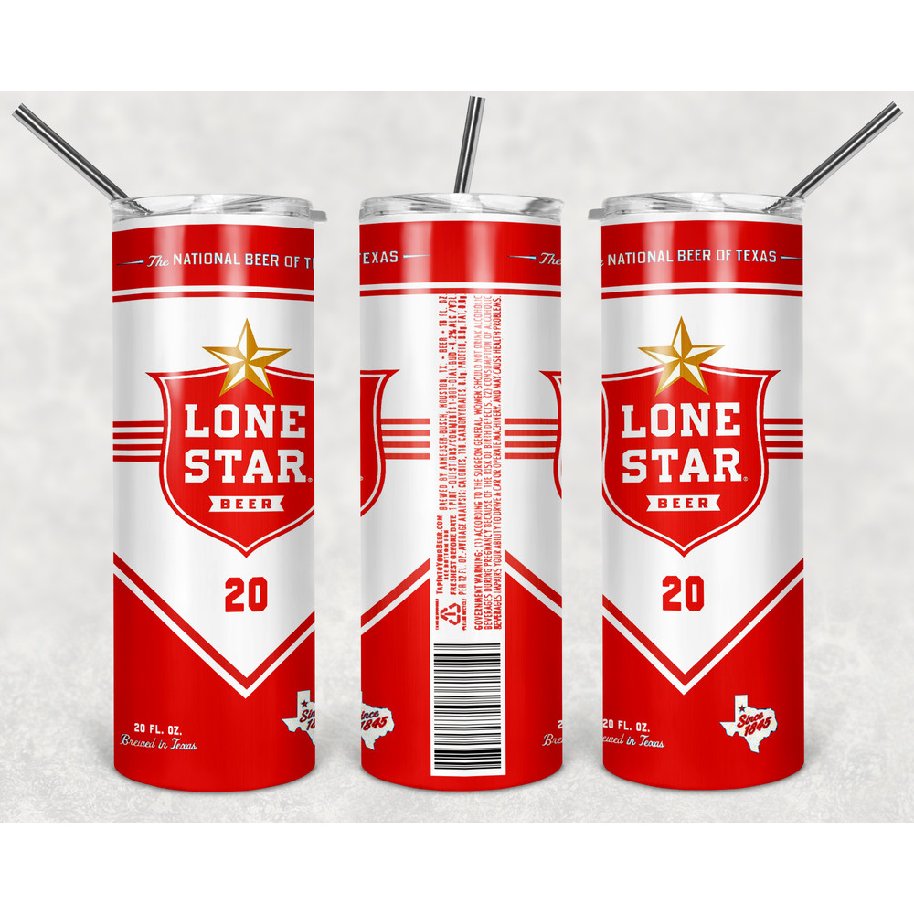 Lone Star Beer Tumbler Wrap Design - PNG Sublimation Printing Design - 20oz Tumbler Designs.