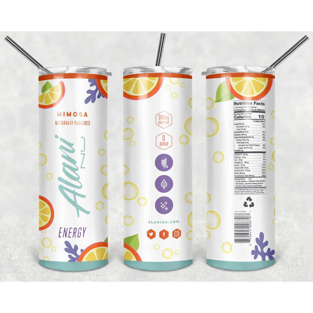 Alani Mimosa Energy Drink Tumbler Wrap Design - PNG Sublimation Printing Design - 20oz Tumbler Designs.