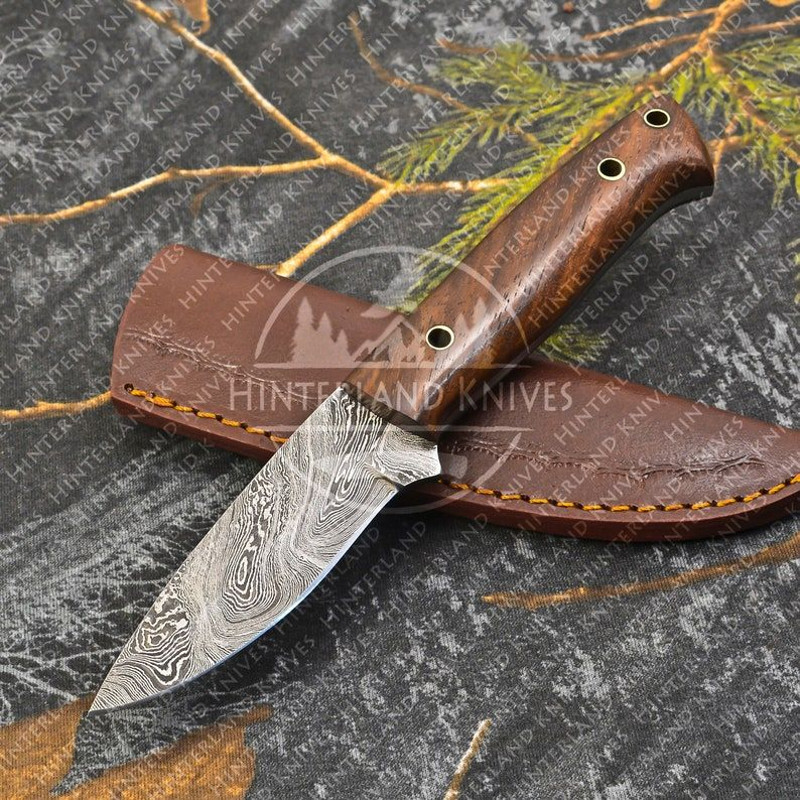 Hand Forged Damascus Steel Bushcraft Knife With Leather Sheath Fixed Blade Skinner Knife 0