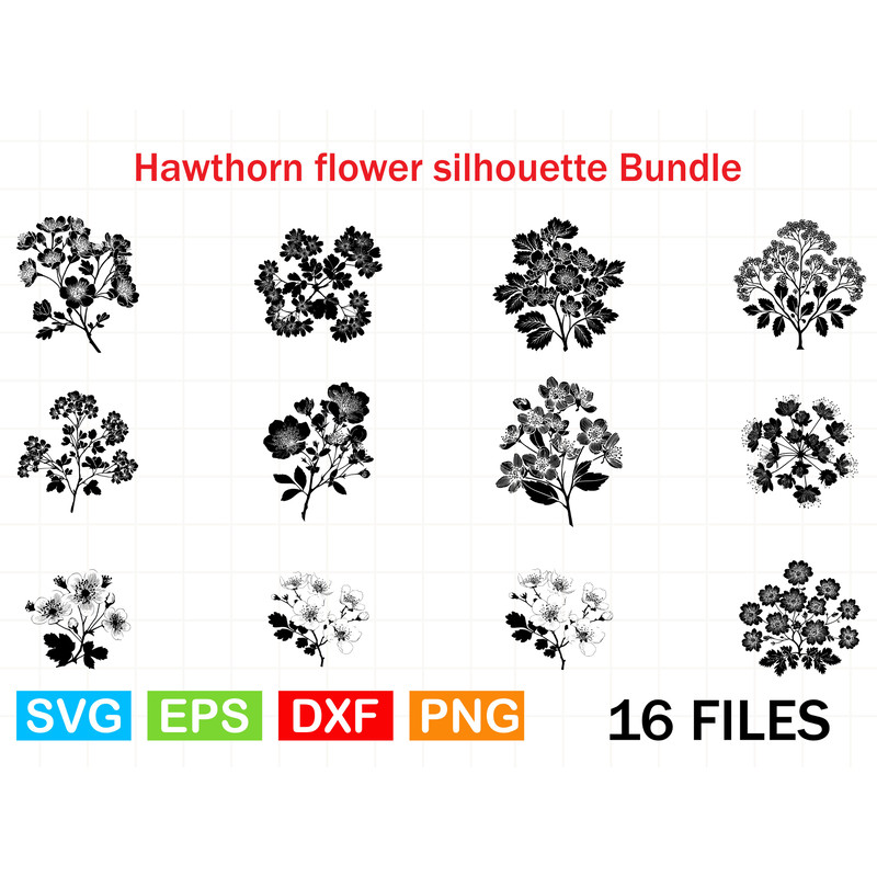 Hawthorn Flower Silhouette Bundle 0