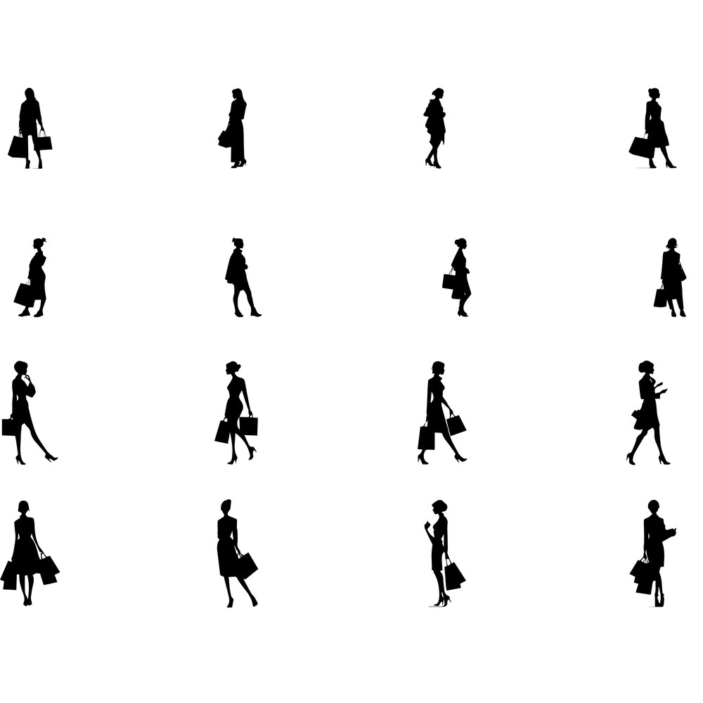 Woman With Shopping Bag Silhouettes 1