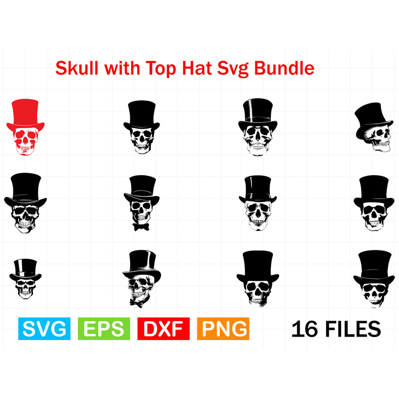 Skull With Top Hat Svg Bundle 0