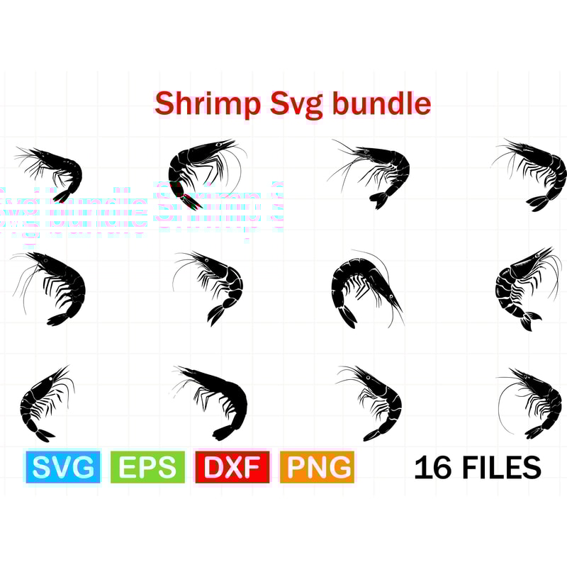 Shrimp SVG Bundle Seafood Silhouettes Prawns Clipart Vector Cut Files For Cricut And Silhouette 0