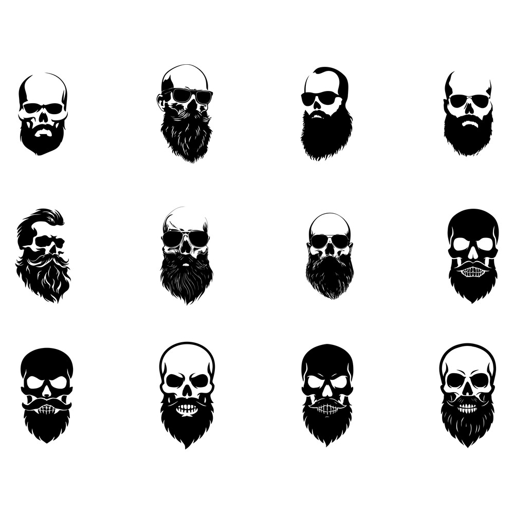 Bearded Skull SVG Bundle Gothic Skull Designs With Beard Tattoo Biker And Vector Cut Files For Cr 1