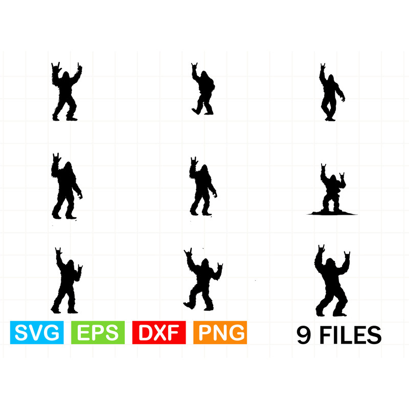 Bigfoot Doing The Rock And Roll Hand Sign Svg Bundle 0