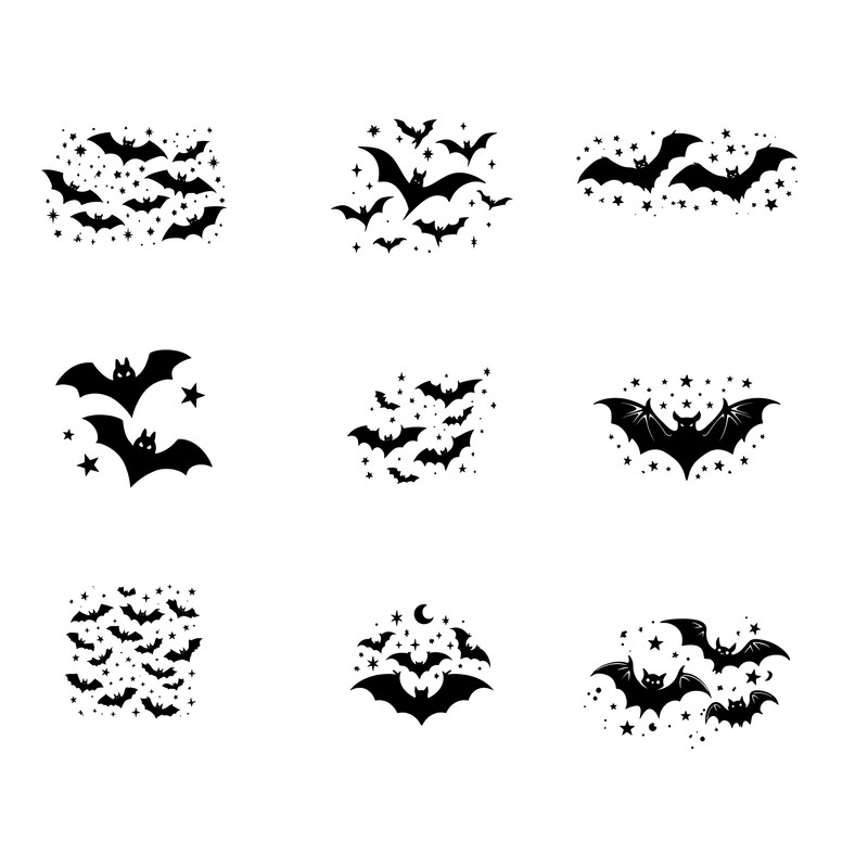 Bats And Stars Halloween SVG  Spooky Night Sky Cut Files  Halloween Clipart For Cricut  Silhouette 1