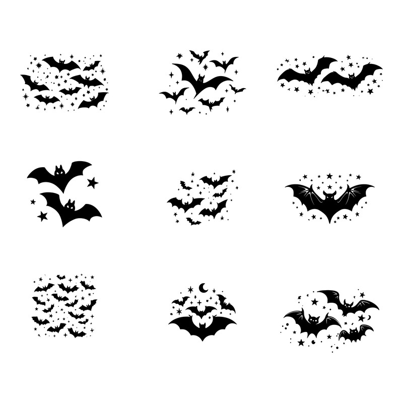 Bats And Stars Halloween SVG  Spooky Night Sky Cut Files  Halloween Clipart For Cricut  Silhouette 2