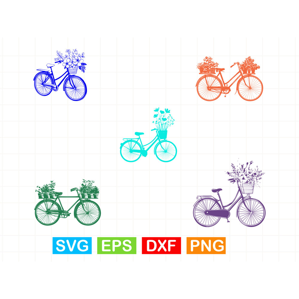 Floral Bicycle SVG Vintage Bike With Flowers Cut File Boho Spring Clipart For Cricut Silhouette 0