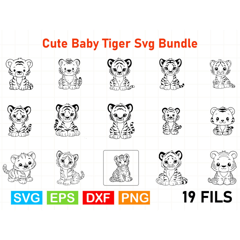 Cute Baby Tiger SVG Bundle Adorable Jungle Animal Clipart Cut Files For Cricut Silhouette 0