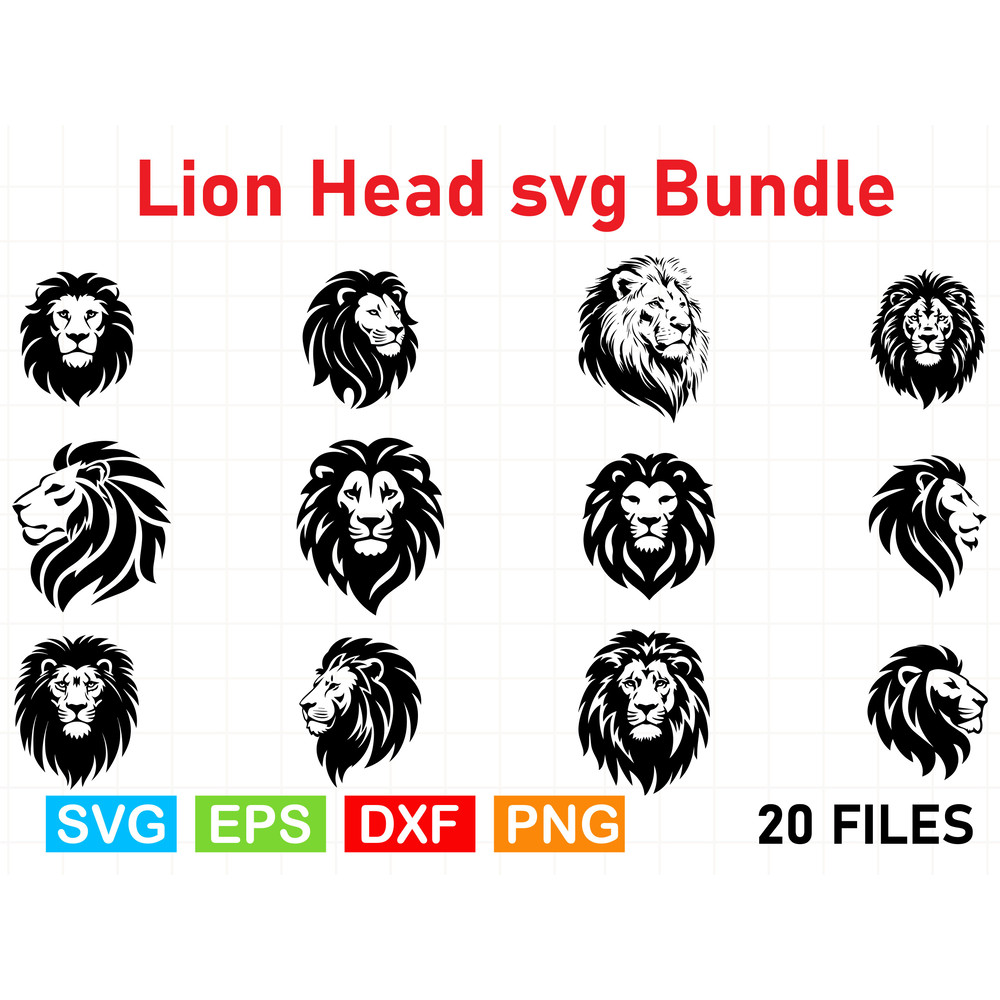 Lion Head SVG Bundle Majestic Animal Silhouettes Detailed Lion Face Clipart Cut Files For Cricut 0