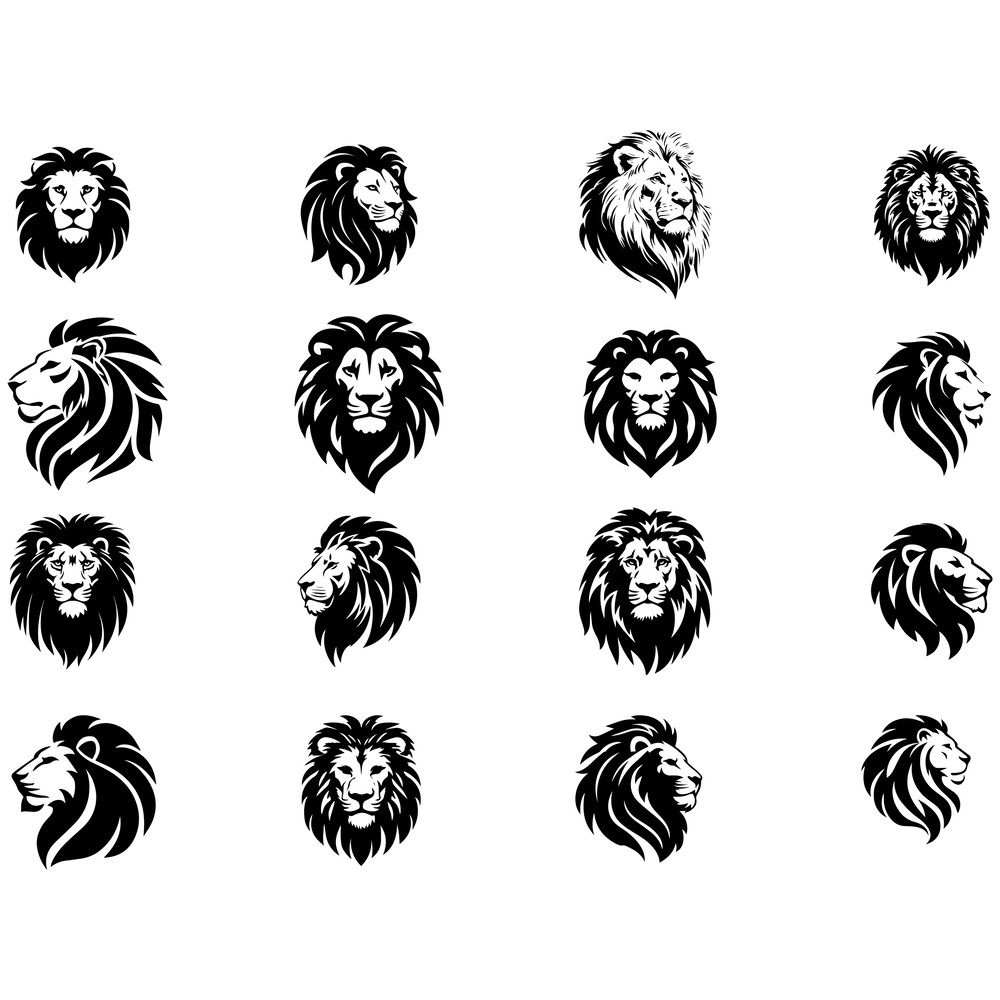 Lion Head SVG Bundle Majestic Animal Silhouettes Detailed Lion Face Clipart Cut Files For Cricut 1