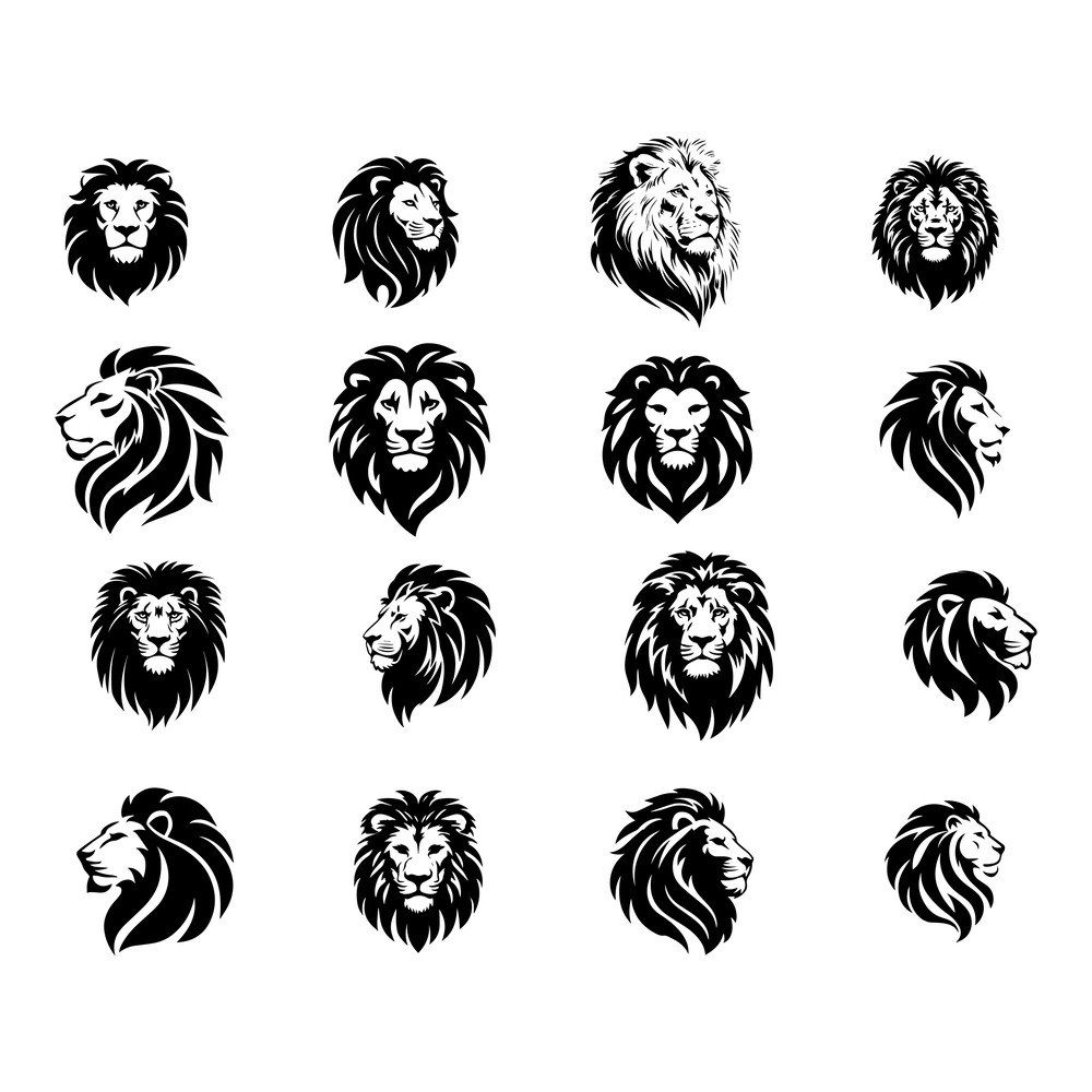 Lion Head SVG Bundle Majestic Animal Silhouettes Detailed Lion Face Clipart Cut Files For Cricut 2