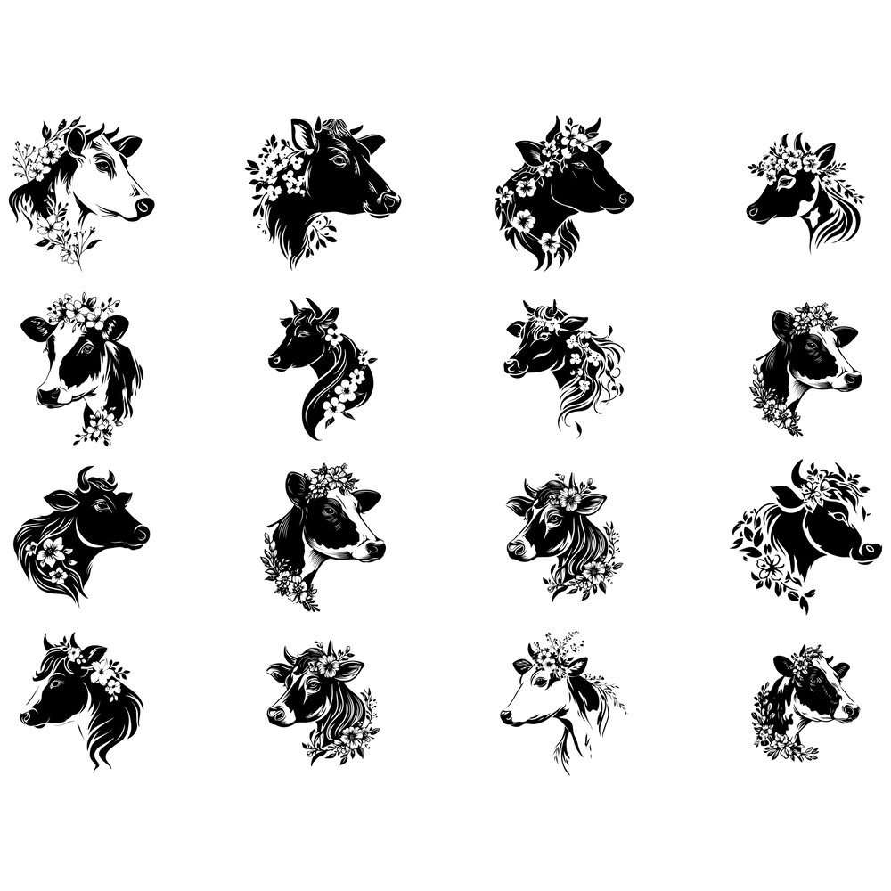 Cute Cow With Flowers Head SVG Bundle 1