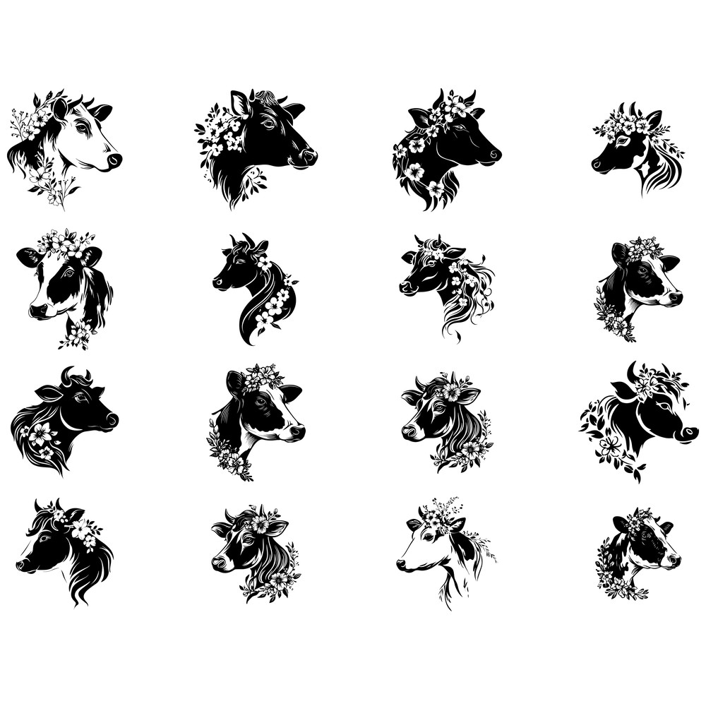 Cute Cow With Flowers Head SVG Bundle 2