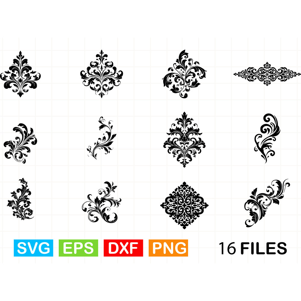 Filigree Scroll SVG Bundle Ornamental Swirl Designs Vintage Flourishes Cricut Silhouette Cut Fi 0