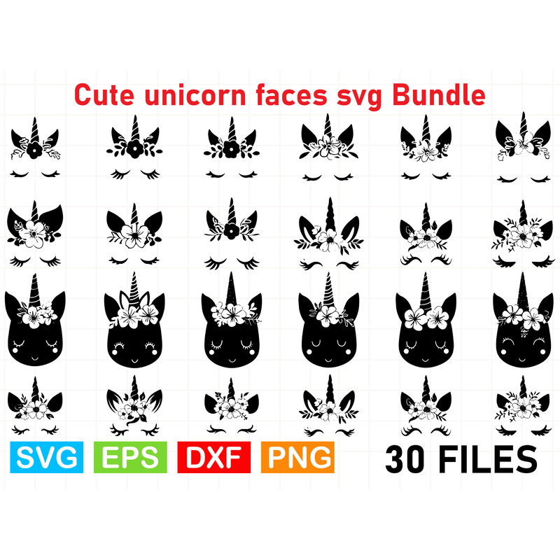 Cute Unicorn Faces Svg Bundle 0
