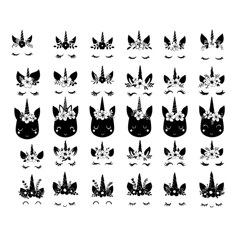 Cute Unicorn Faces Svg Bundle 2