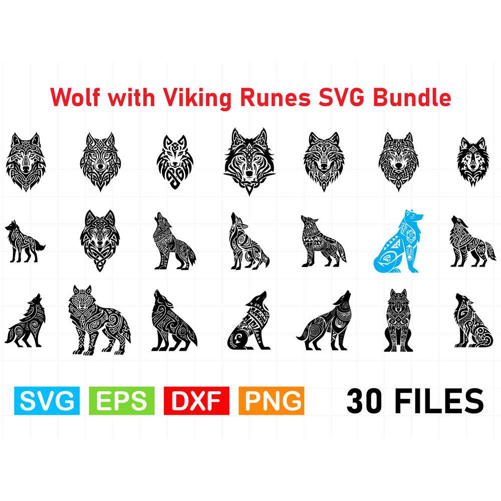 Wolf With Viking Runes SVG Bundle 0