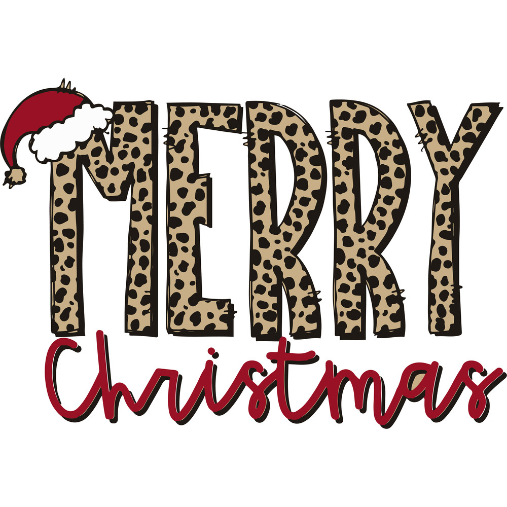 Leopard Print Merry Christmas With Santa Hat Christmas Svg Christmas Svg Christmas Svg Files 0