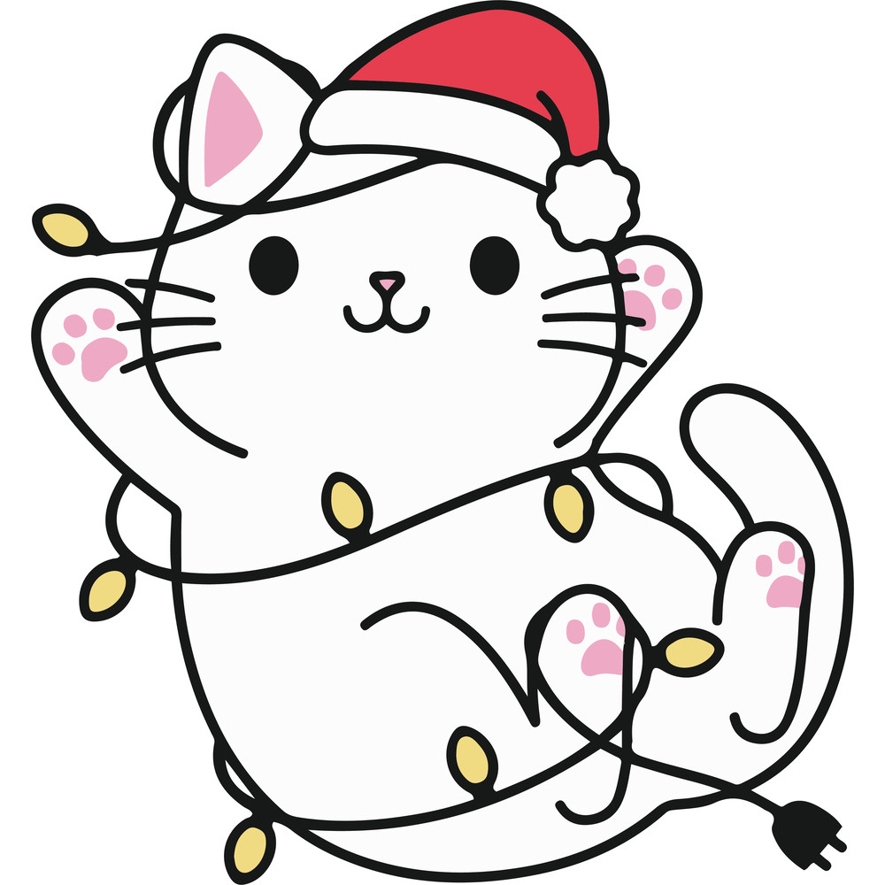 Christmas Cat SVG Cat With Santa Hat Cut File Christmas Lights Cute Funny Kitty Holidays Kids Shirt 0