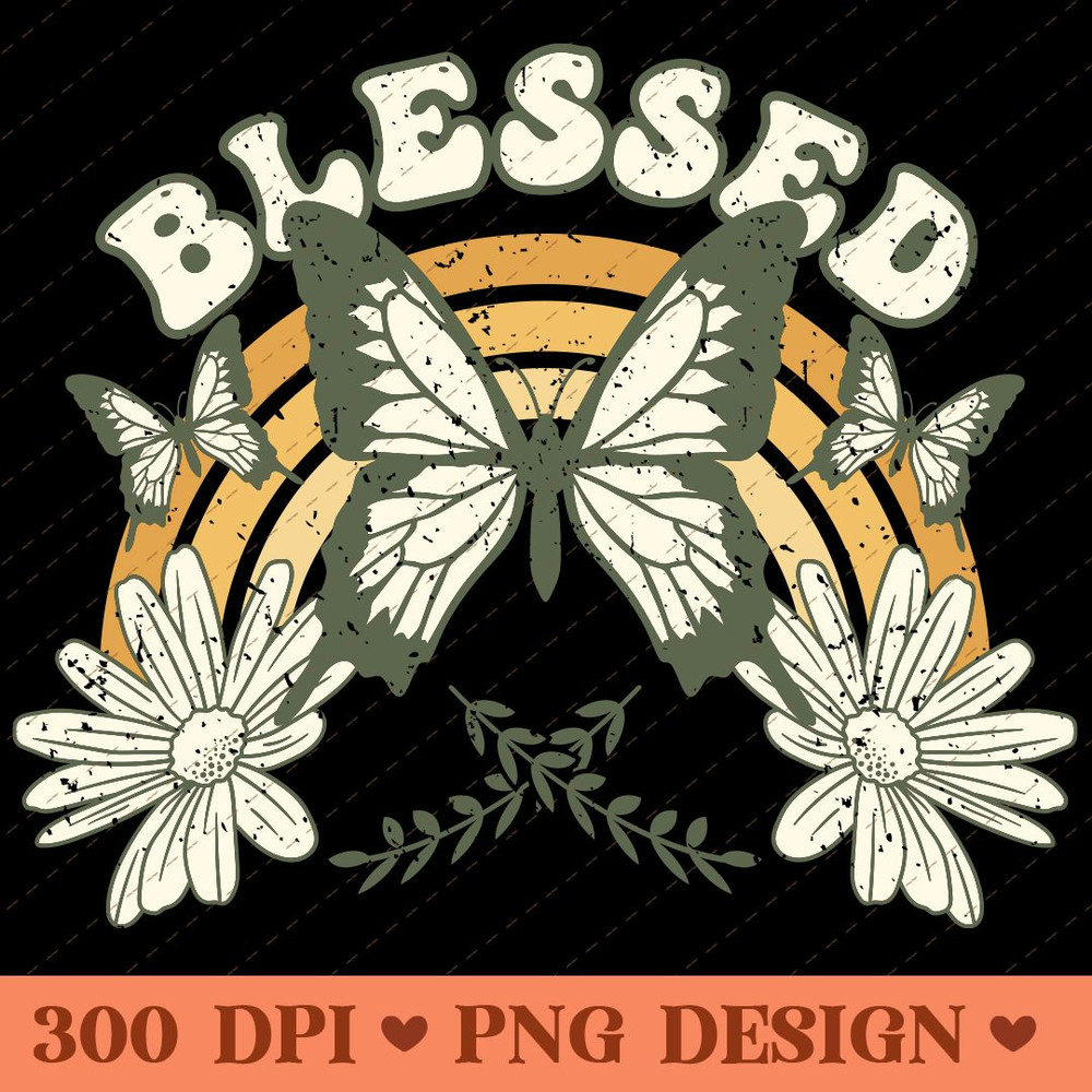 Blessed  Vintage Butterfly  Daisy Boho PNG Design 0