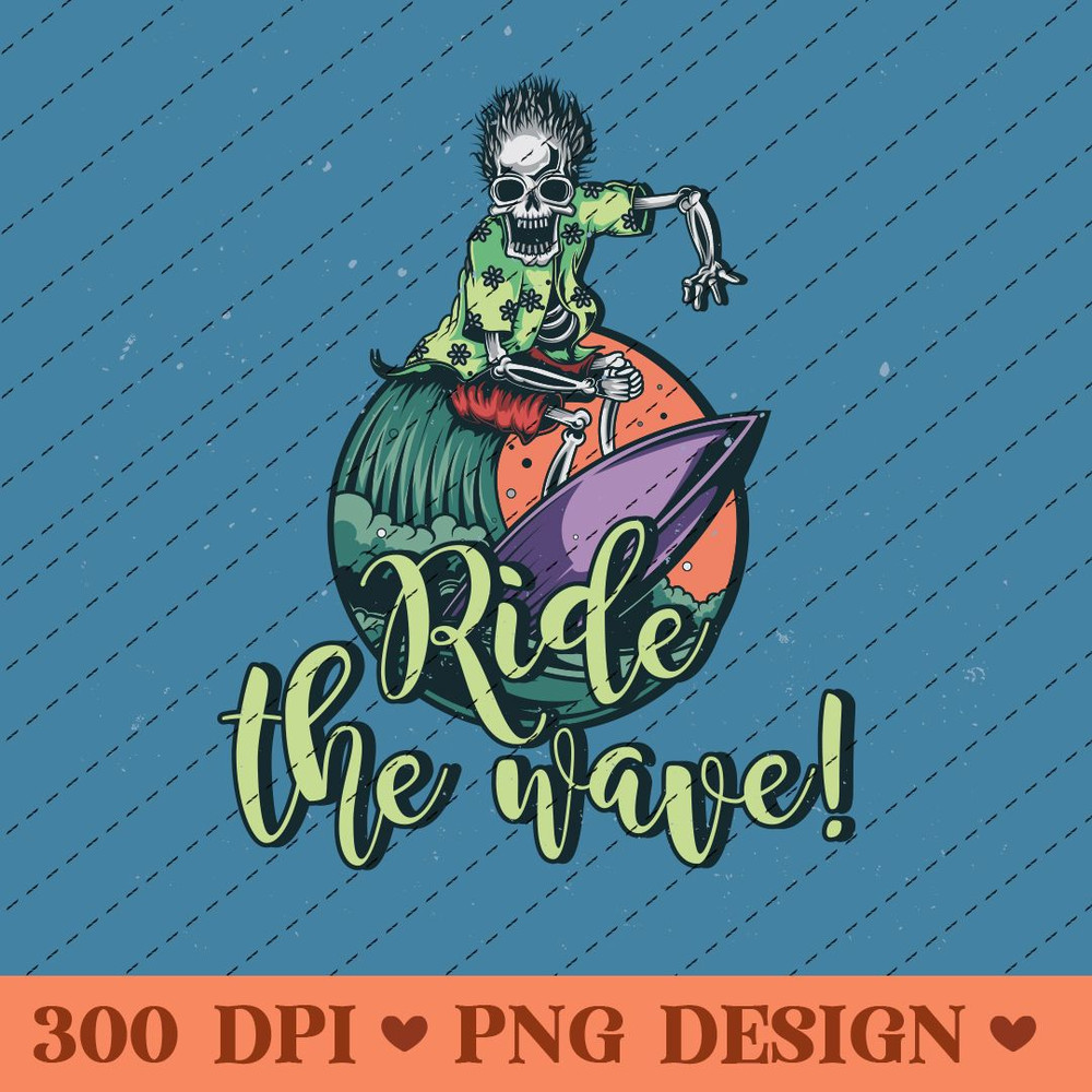 Ride The Wave Skeleton Surfer Vintage Design 0