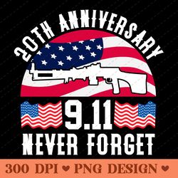 20th anniversary 9/11 never forget american flag and rifle tribute png design