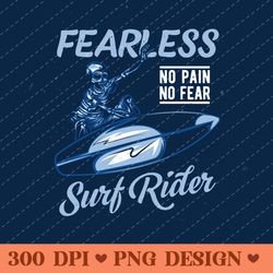 fearless surf rider no pain no fear skeleton surfing png design