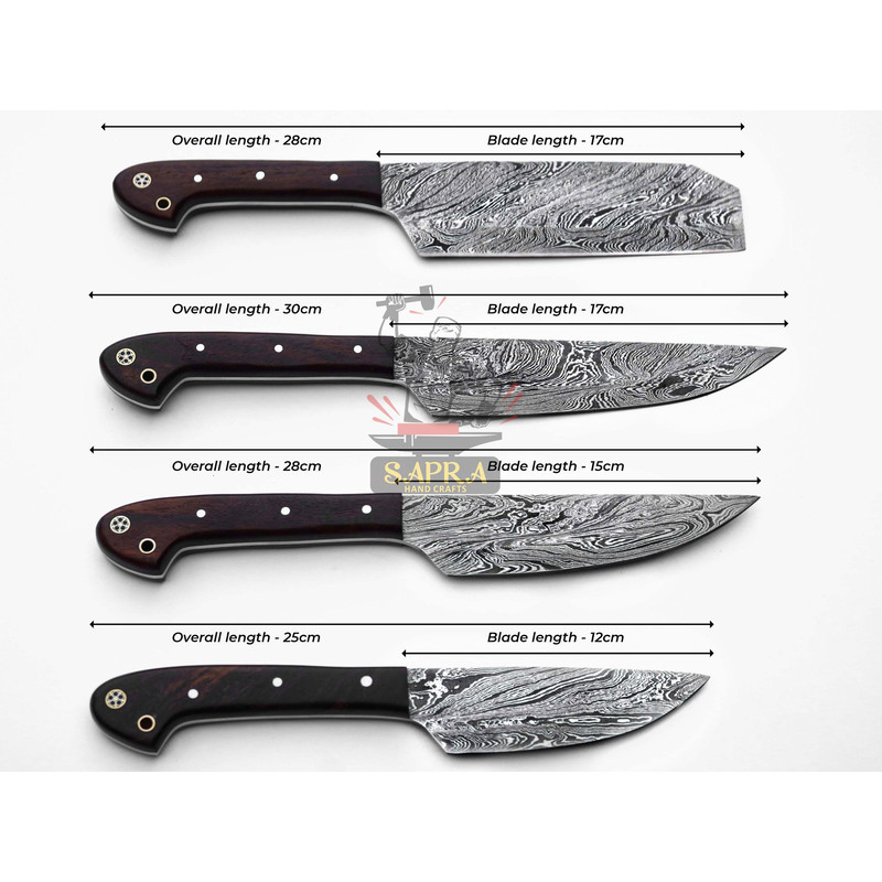 4Piece Handmade Damascus Steel Chef BBQ Knife Set With Leather Roll Bag 3