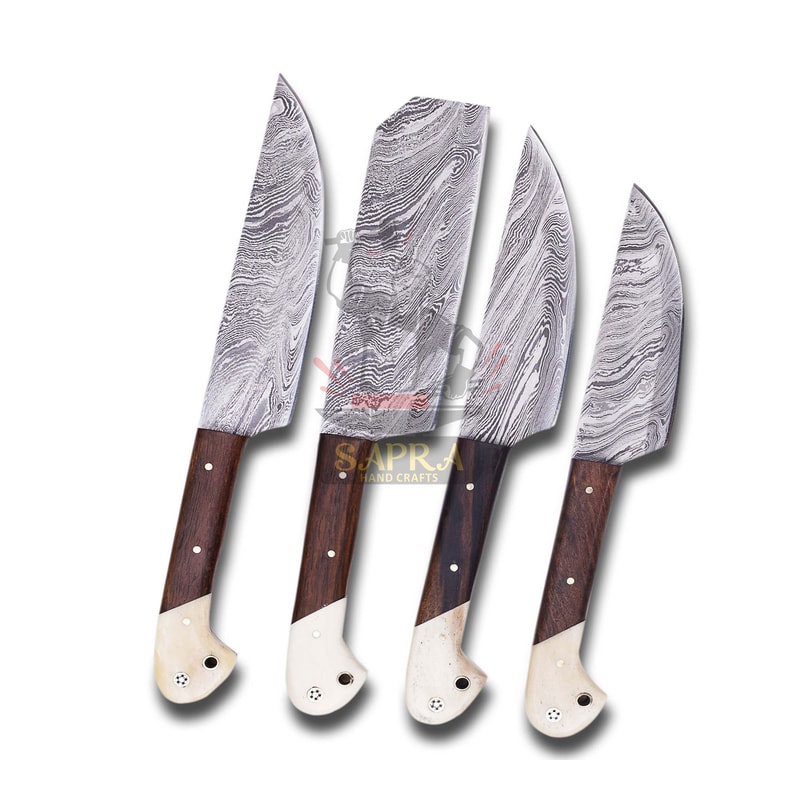 Custom Handmade Damascus Steel Chef Knife Set With Leather Roll Bag 4