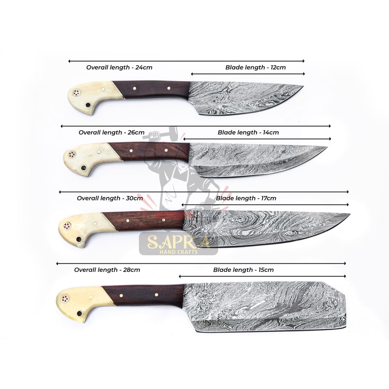 Custom Handmade Damascus Steel Chef Knife Set With Leather Roll Bag 3