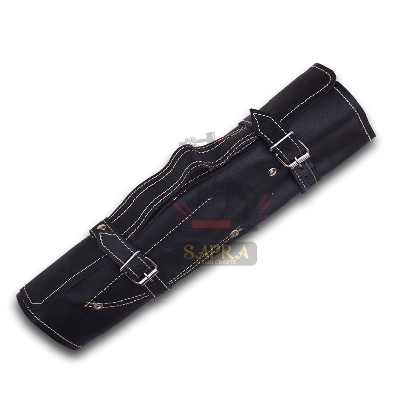 Custom Handmade Damascus Steel Chef Knife Set With Leather Roll Bag 6