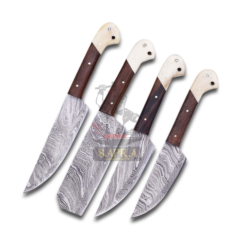 Custom Handmade Damascus Steel Chef Knife Set With Leather Roll Bag 5