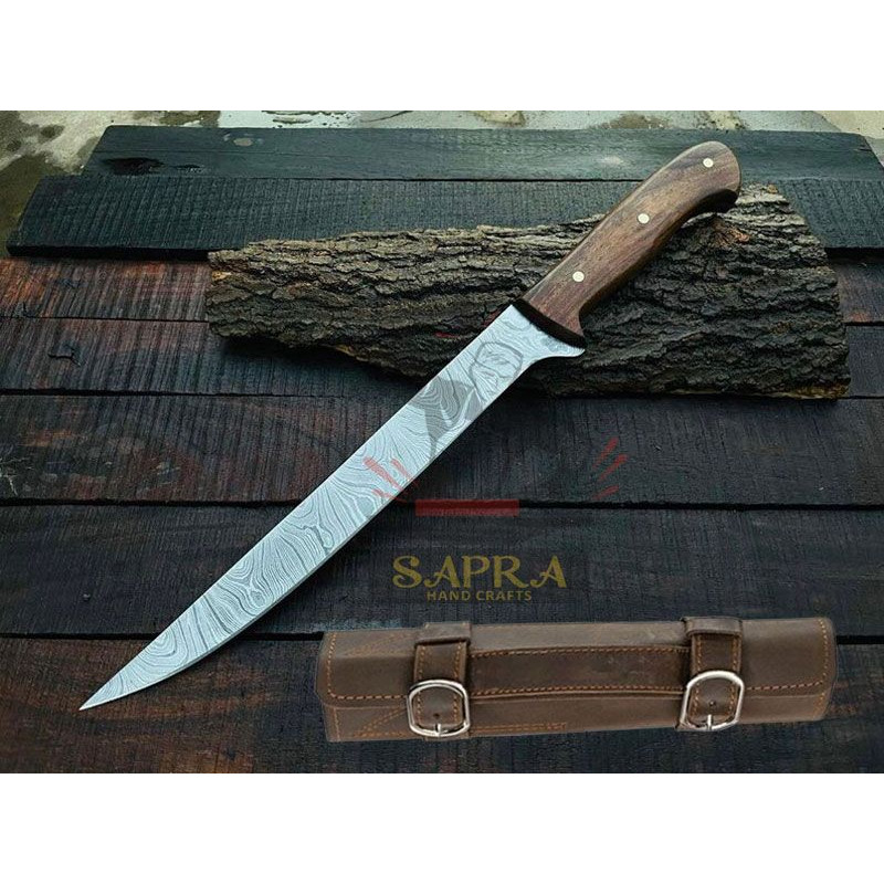 Handmade Forged Damascus Steel 7Piece Knife Set With Leather Roll Bag 1