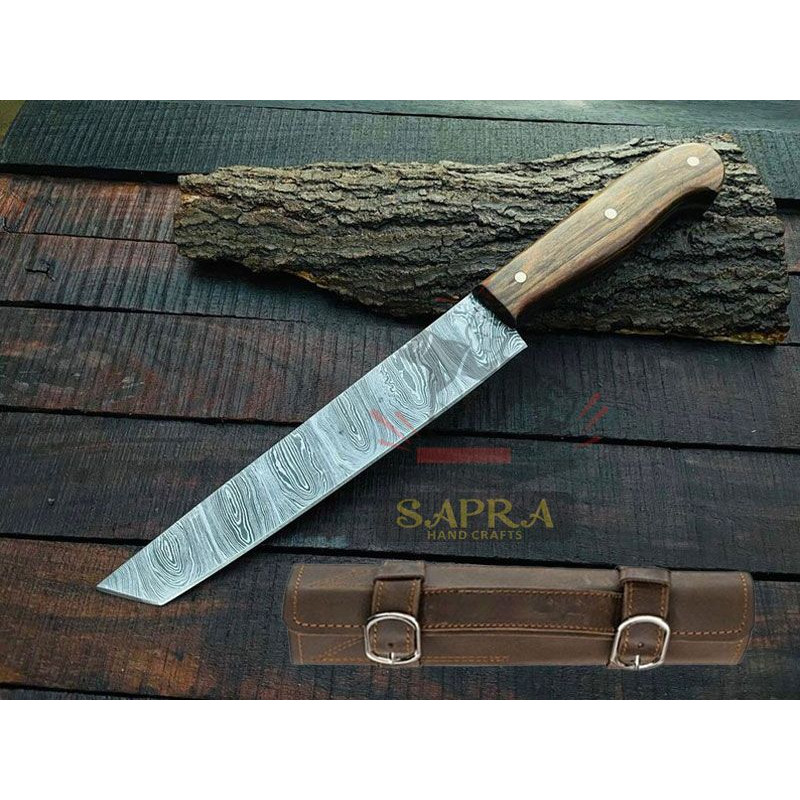 Handmade Forged Damascus Steel 7Piece Knife Set With Leather Roll Bag 5