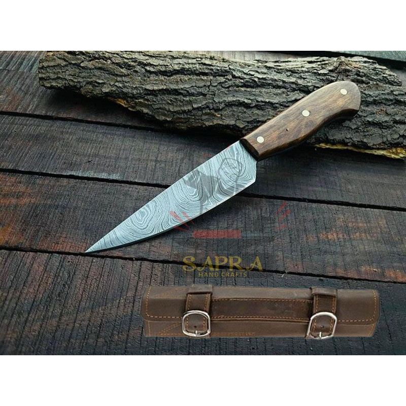 Handmade Forged Damascus Steel 7Piece Knife Set With Leather Roll Bag 6