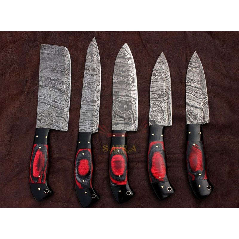 Handmade Forged Damascus Steel Best Kitchen Chef Knives Set With Leather Bag 3