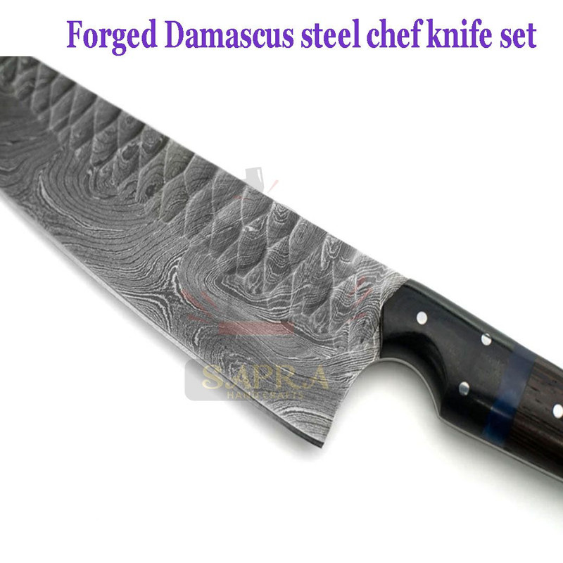 Elite 5Piece Damascus Steel Chef Knife Set  Handmade Knives Set With Leather Roll Bag 2