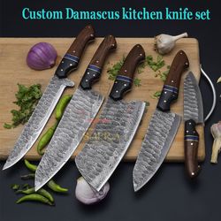 handcrafted damascus steel chef knife set – 5-piece professional set with leather roll bag
