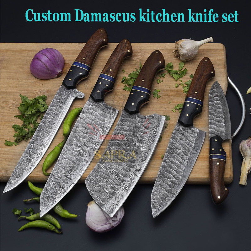 Custom Damascus Kitchen Knife Set
