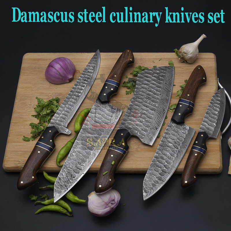 Damascus steel culinary knives set