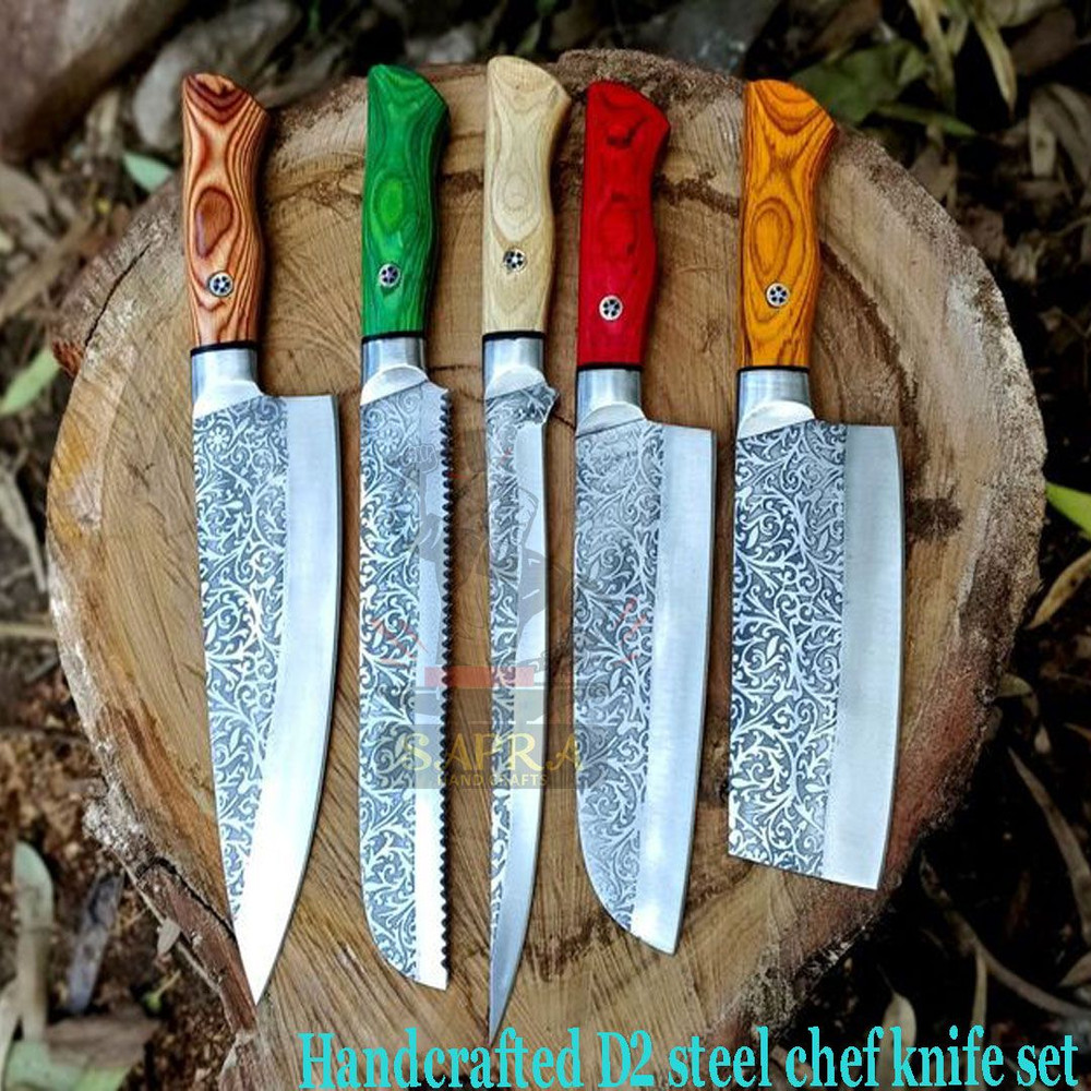 Handcrafted D2 steel chef knife set
