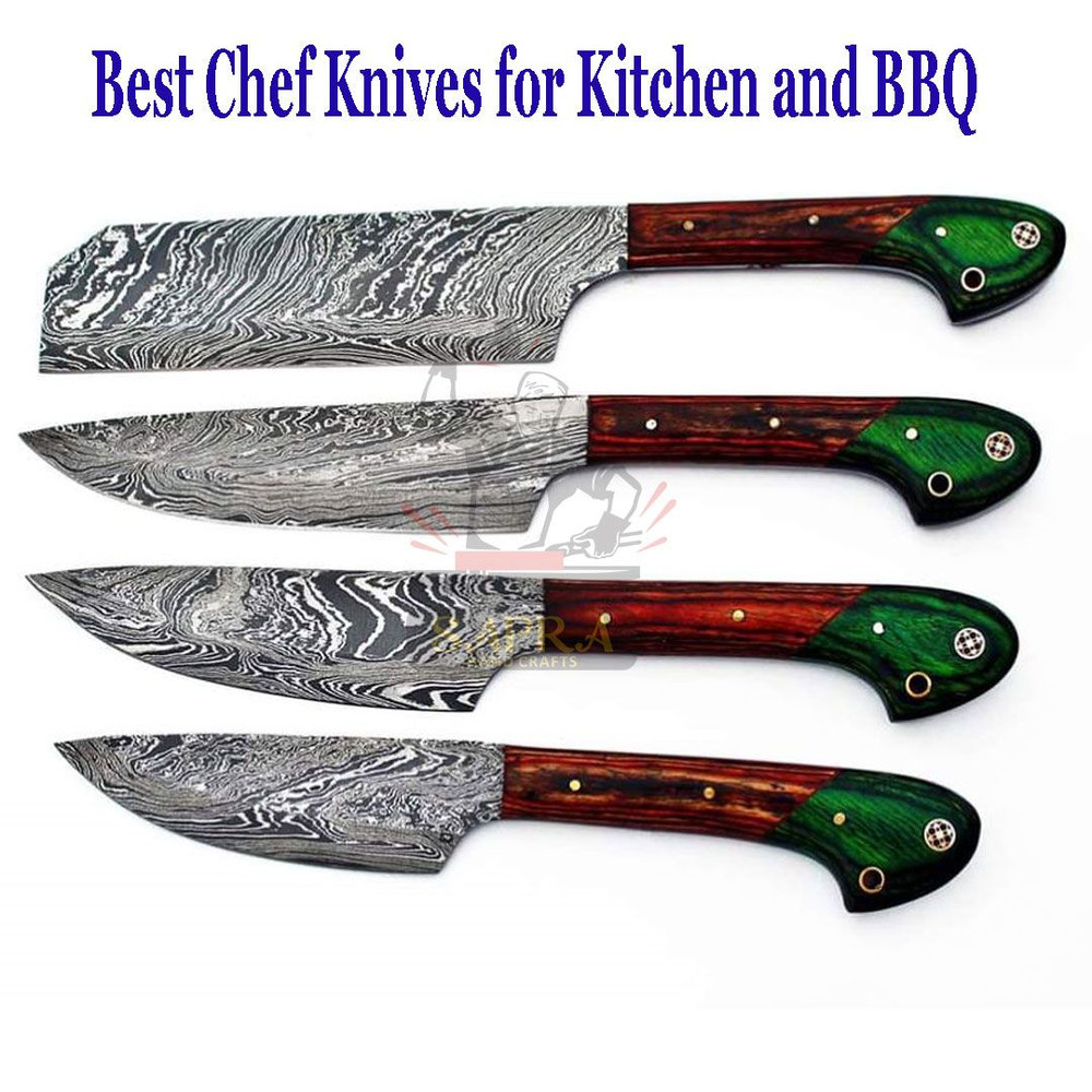 Damascus Steel Handmade Forged Kitchen Chef Outdoor BBQ Knives Set With Leather Bag 3