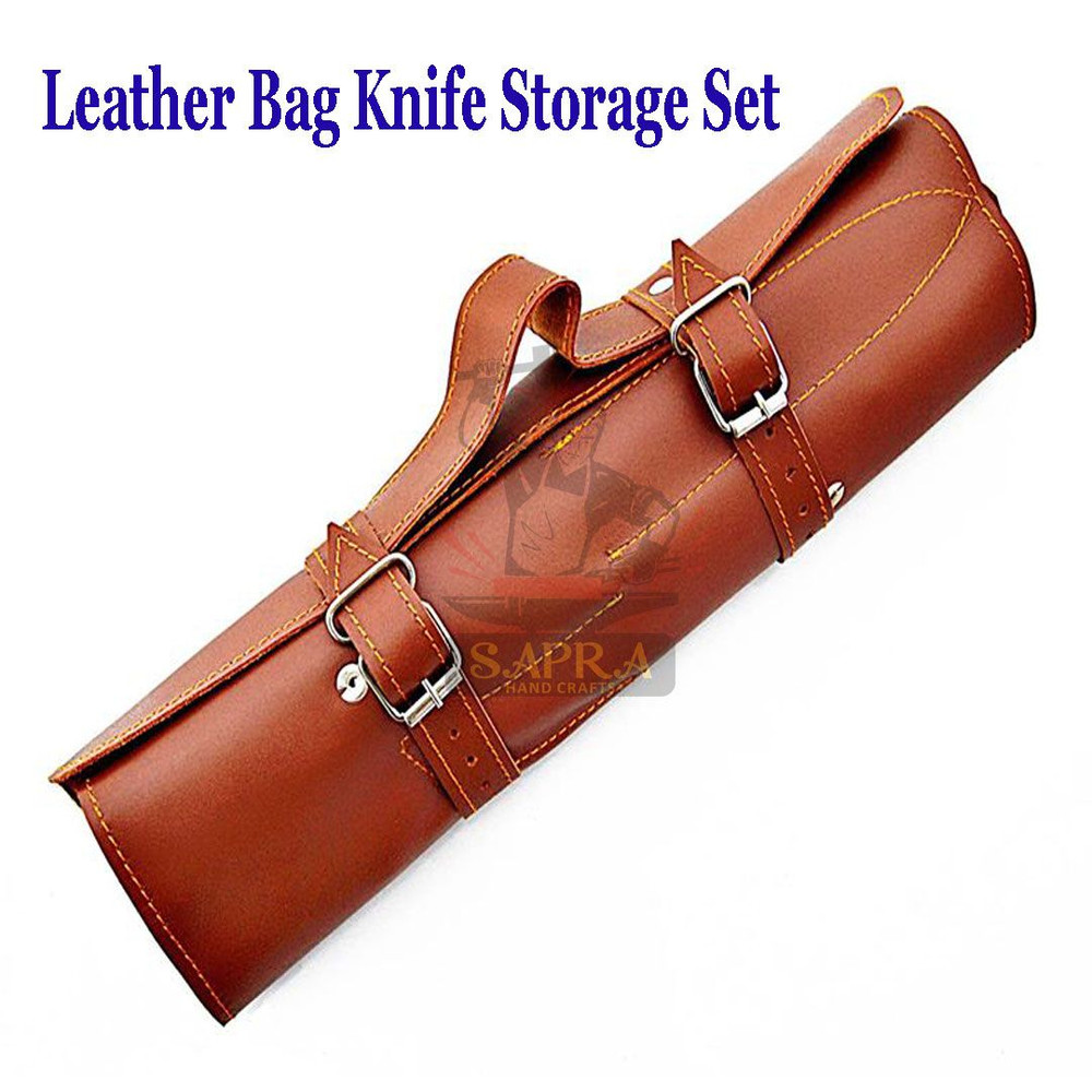 Damascus Steel Handmade Forged Kitchen Chef Outdoor BBQ Knives Set With Leather Bag 2