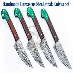 handmade premium 4-piece damascus steel steak knives set