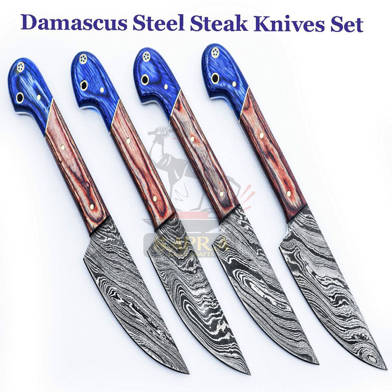 Handcrafted 4Piece Damascus Steel Steak Knives Set  Best Steak Knives For Dining 0