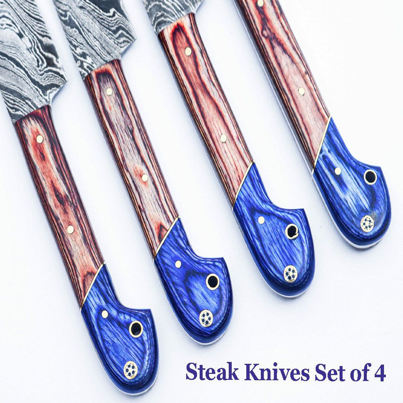 Handcrafted 4Piece Damascus Steel Steak Knives Set  Best Steak Knives For Dining 4