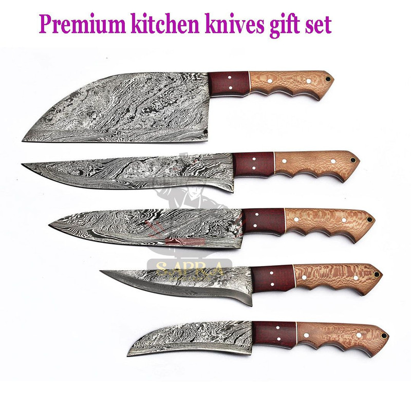 Custom Handmade Damascus Steel Kitchen Knife Set With Leather Roll Bag 4