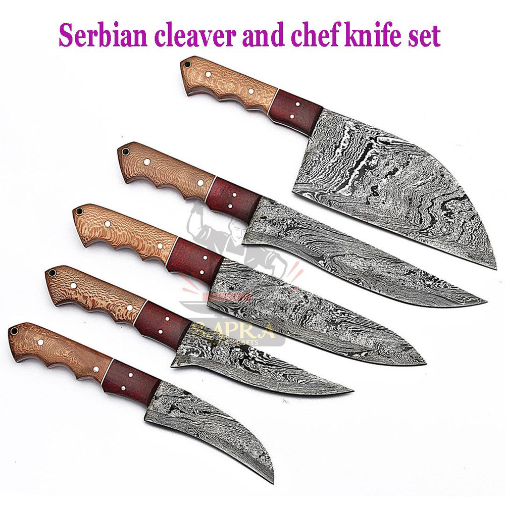 Custom Handmade Damascus Steel Kitchen Knife Set With Leather Roll Bag 5