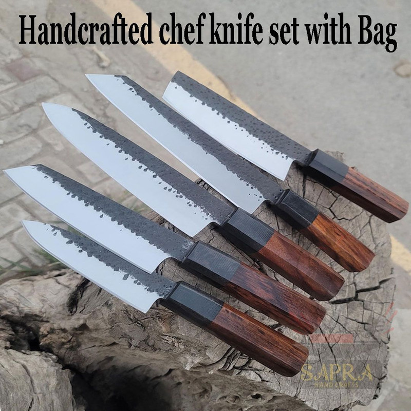 Handmade Forged D2 Steel Kitchen Knives Set With Leather Roll Bag 2